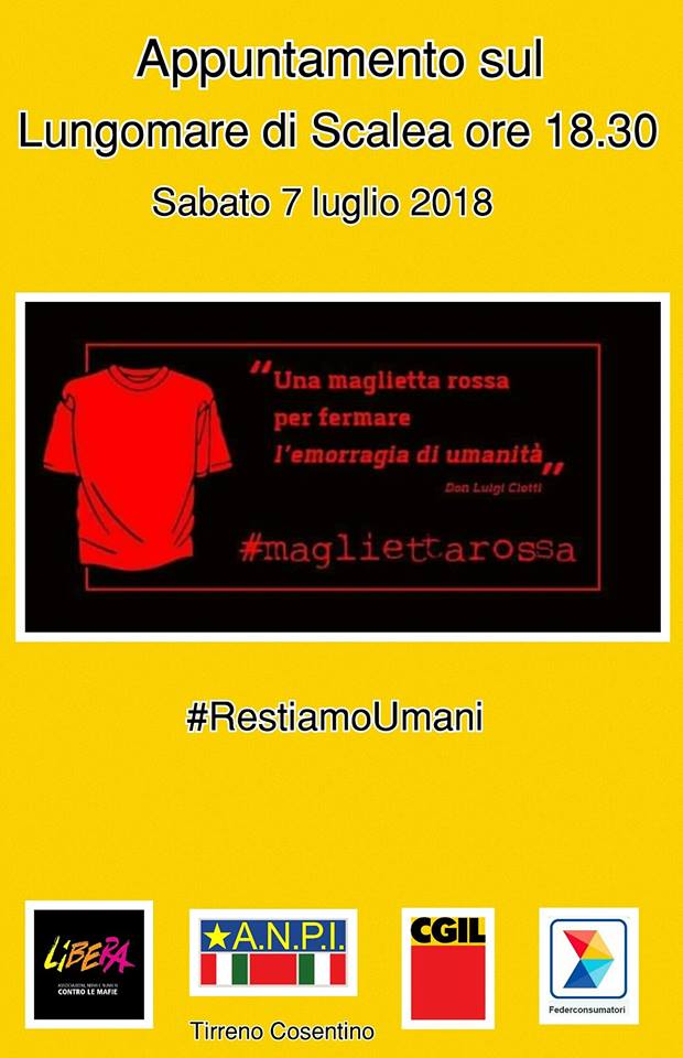 #MAGLIETTAROSSA INIZIATIVA A SCALEA (CS) SABATO 7 LUGLIO ORE 18.30